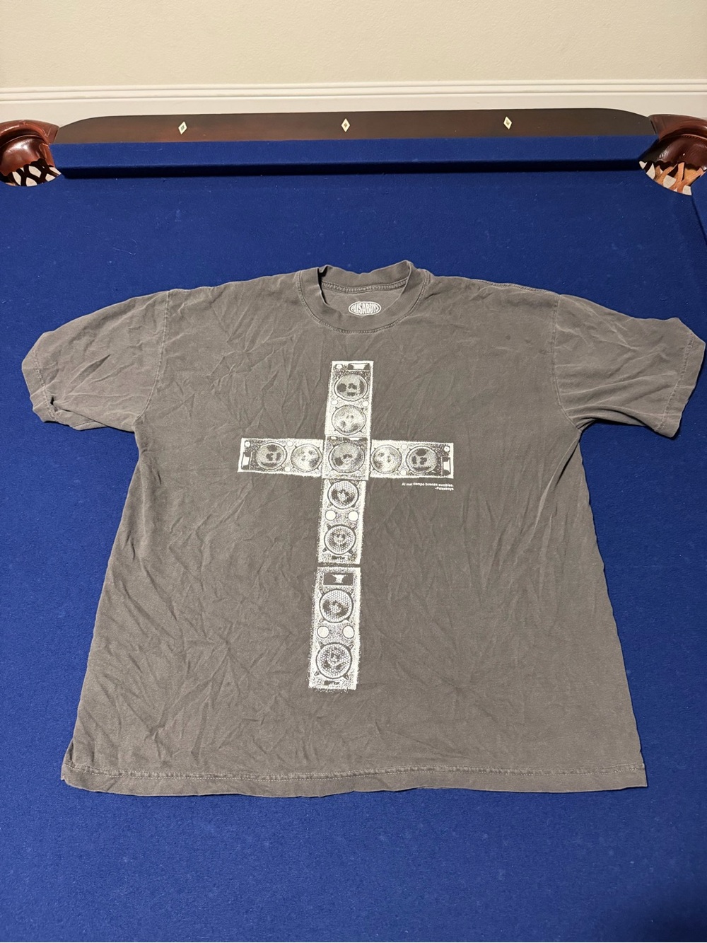 Men's Washed Gray Short Sleeve Tee with Cross Graphic